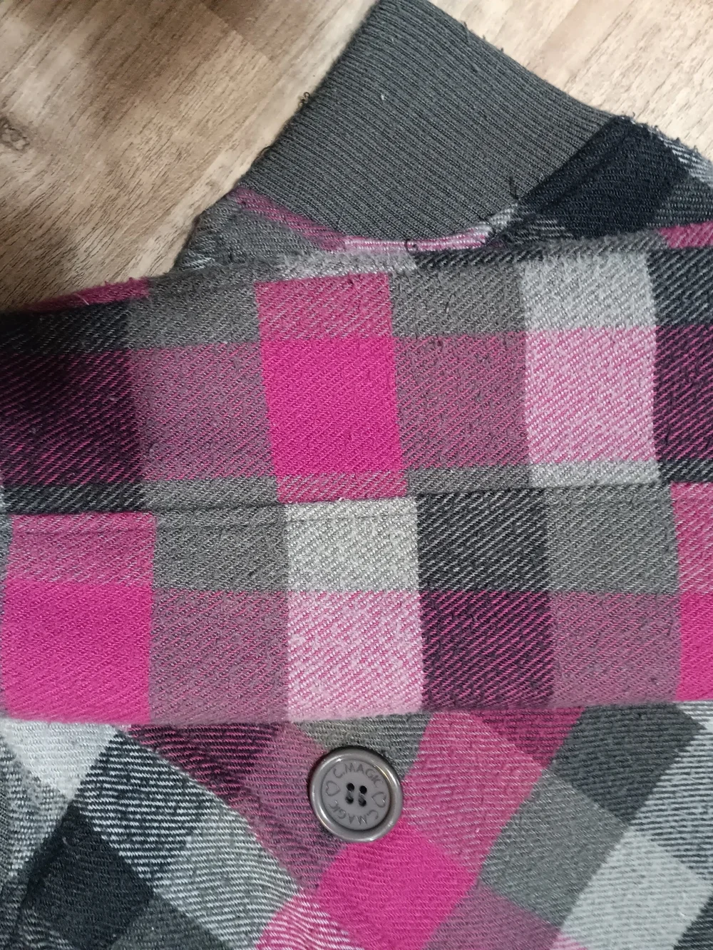 Girls Plaid Knit Button-Front Jacket - Pink & Gray C. Magic SZ M